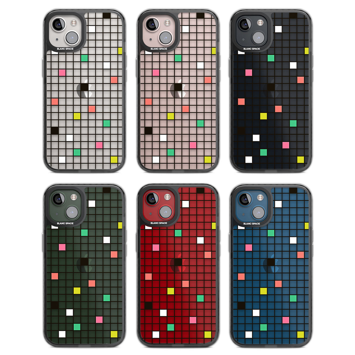 Vibrant Clear Geometric Grid Black Impact Phone Case for iPhone 13, iPhone 14, iPhone 15