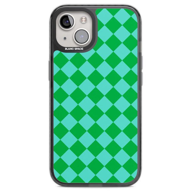 Retro Green Diamond Plaid Black Impact Phone Case for iPhone 13, iPhone 14, iPhone 15