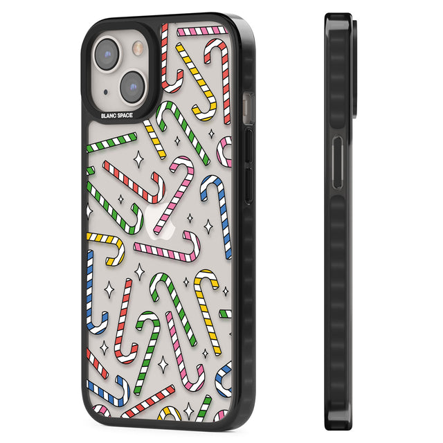 Colourful Stars & Candy Canes Black Impact Phone Case for iPhone 13, iPhone 14, iPhone 15