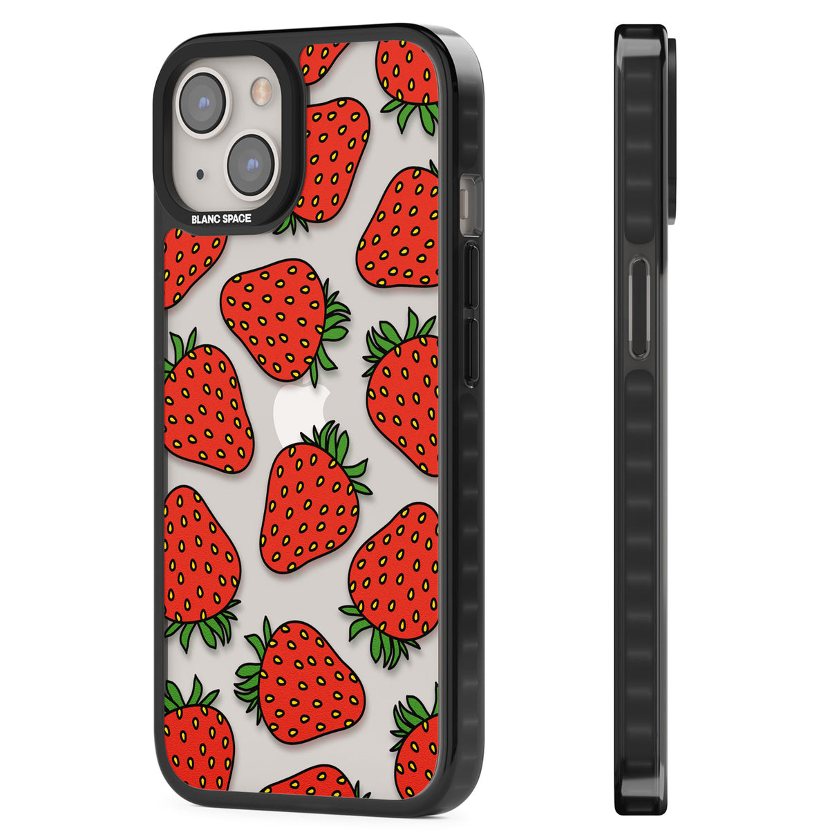 Strawberry Pattern Black Impact Phone Case for iPhone 13, iPhone 14, iPhone 15