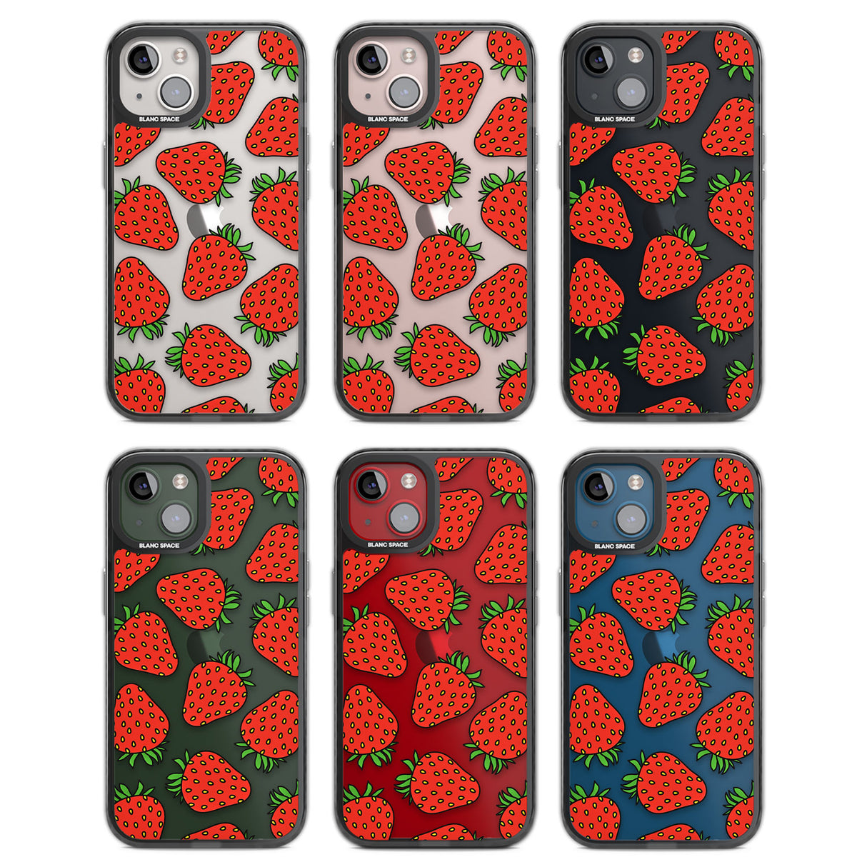 Strawberry Pattern Black Impact Phone Case for iPhone 13, iPhone 14, iPhone 15