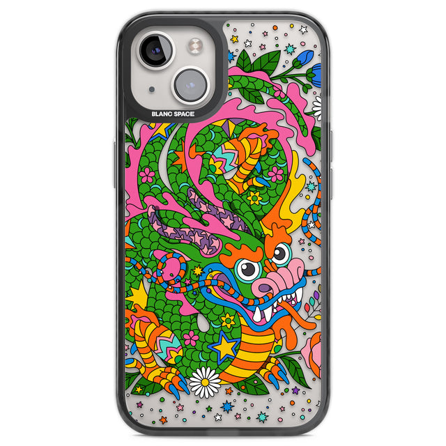 Psychedelic Jungle Dragon Black Impact Phone Case for iPhone 13, iPhone 14, iPhone 15
