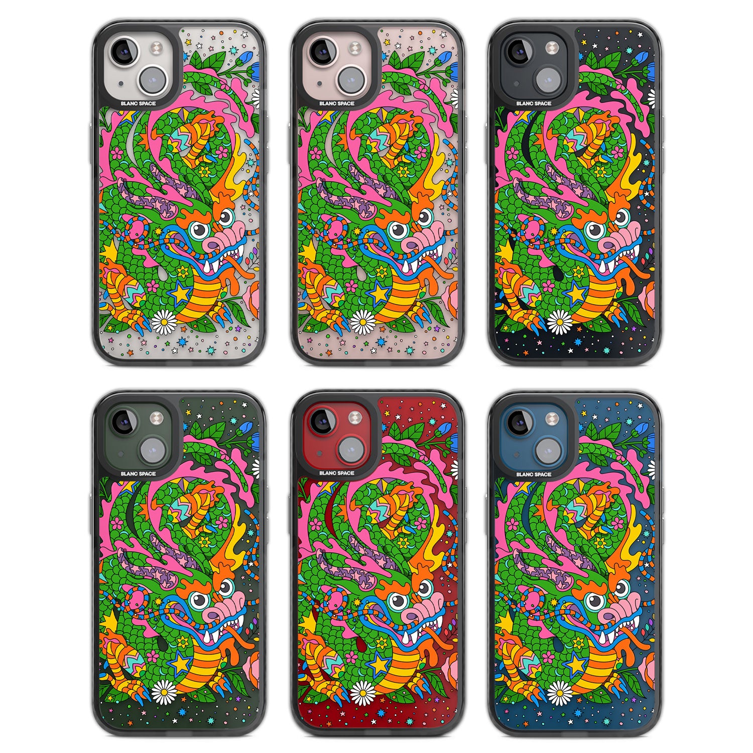 Psychedelic Jungle Dragon Black Impact Phone Case for iPhone 13, iPhone 14, iPhone 15