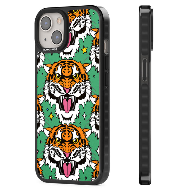 Fierce Jungle Tigers (Green) Black Impact Phone Case for iPhone 13, iPhone 14, iPhone 15
