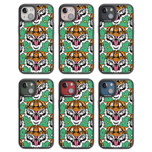 Fierce Jungle Tigers (Green) Black Impact Phone Case for iPhone 13, iPhone 14, iPhone 15