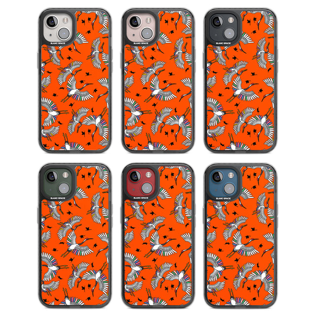 Colourful Crane Pattern (Orange) Black Impact Phone Case for iPhone 13, iPhone 14, iPhone 15