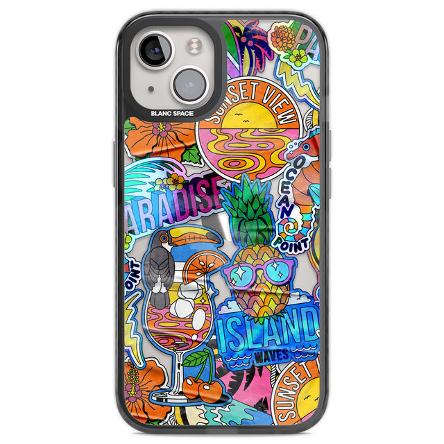 Tropical Vibes Collage Black Impact Phone Case for iPhone 13, iPhone 14, iPhone 15
