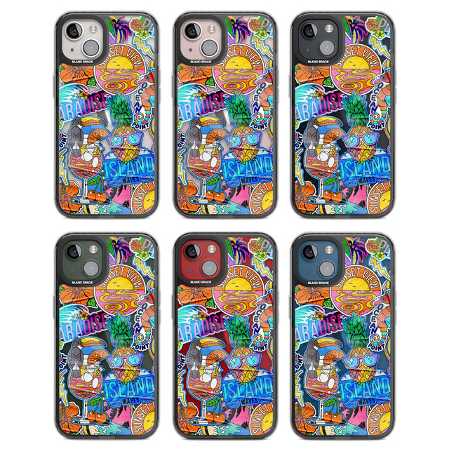 Tropical Vibes Collage Black Impact Phone Case for iPhone 13, iPhone 14, iPhone 15
