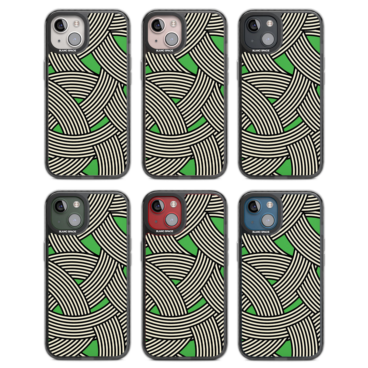 Green Optic Waves Black Impact Phone Case for iPhone 13, iPhone 14, iPhone 15