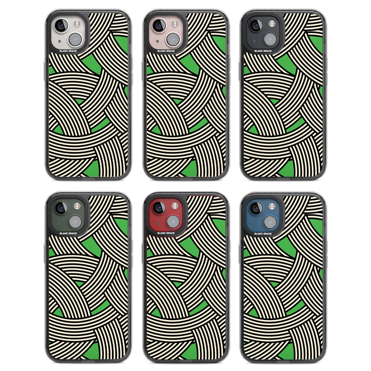 Green Optic Waves Black Impact Phone Case for iPhone 13, iPhone 14, iPhone 15