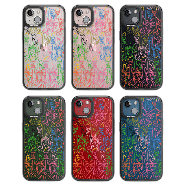 Multicolour Liberty Line Pattern Black Impact Phone Case for iPhone 13, iPhone 14, iPhone 15