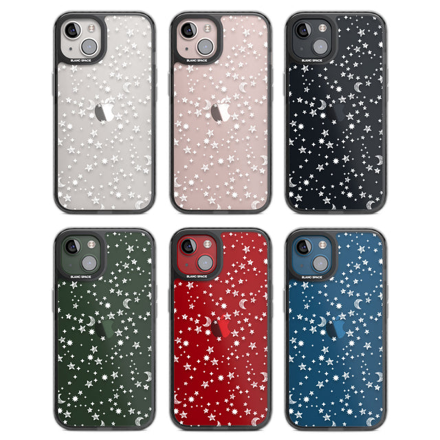 White Cosmic Galaxy Pattern Black Impact Phone Case for iPhone 13, iPhone 14, iPhone 15