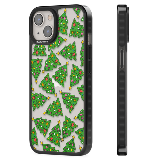 Christmas Tree Pattern Black Impact Phone Case for iPhone 13, iPhone 14, iPhone 15