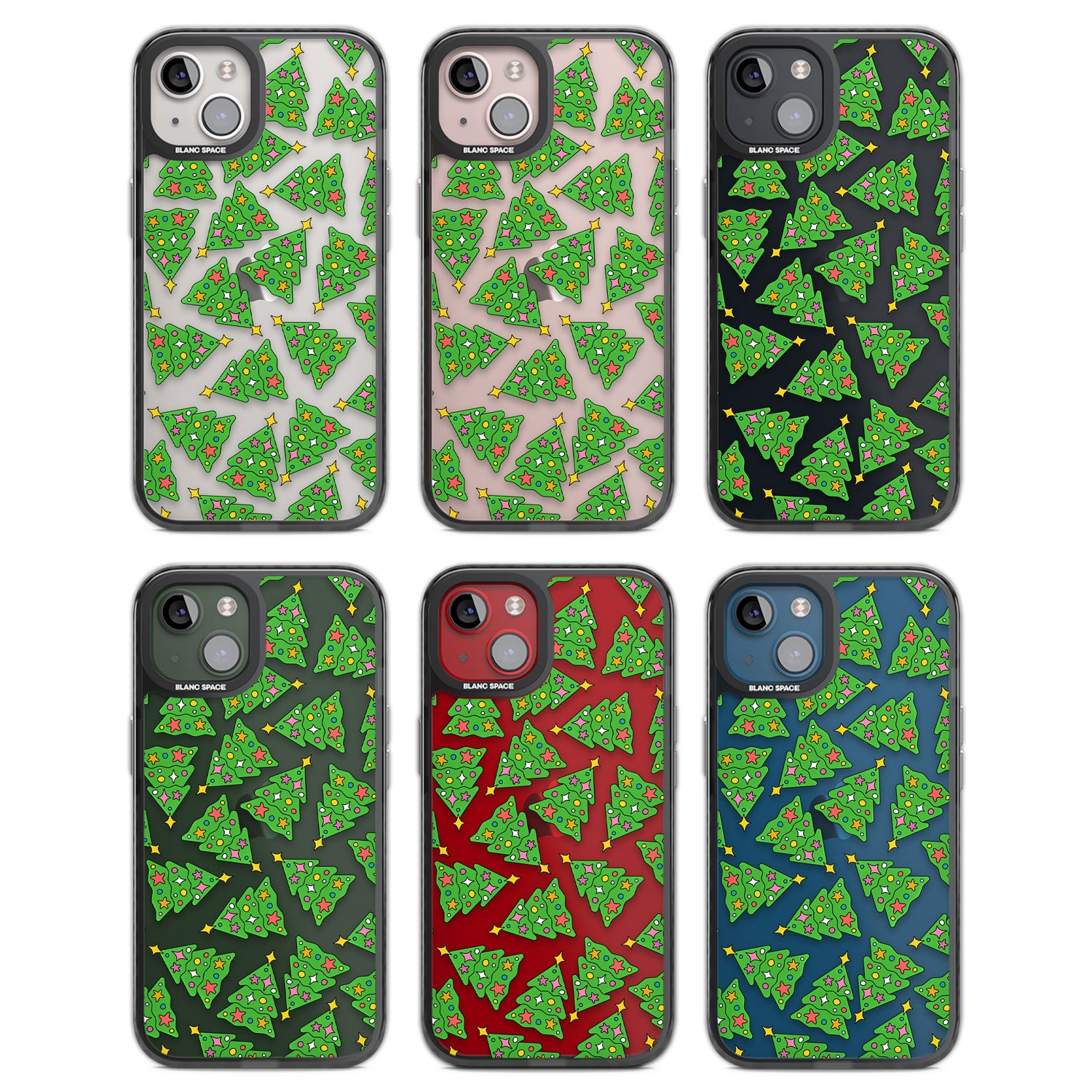 Christmas Tree Pattern Black Impact Phone Case for iPhone 13, iPhone 14, iPhone 15