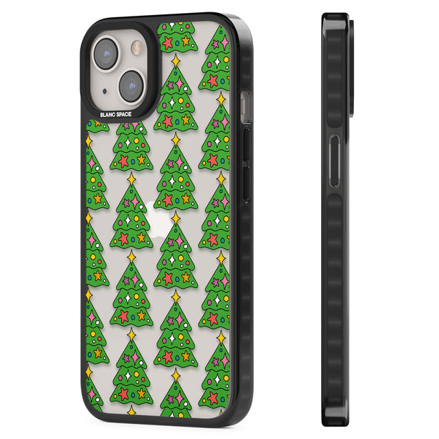 Christmas Tree Pattern (Clear) Black Impact Phone Case for iPhone 13, iPhone 14, iPhone 15