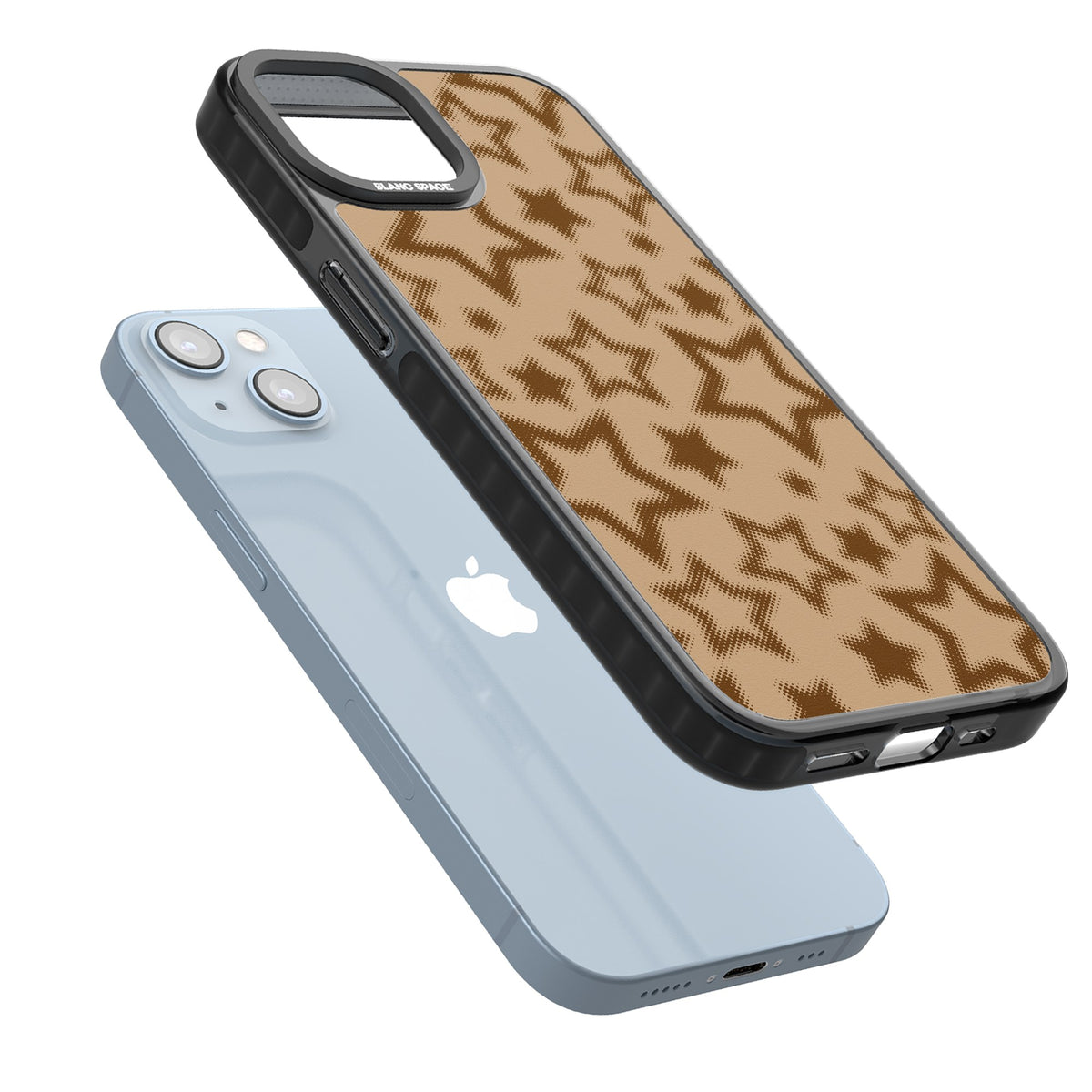 Latte Halftone Stars iPhone 12 / 12 Pro / iPhone 13 / iPhone 14 / iPhone 14 Plus / iPhone 15 / iPhone 15 Plus Impact Black Phone Case angled