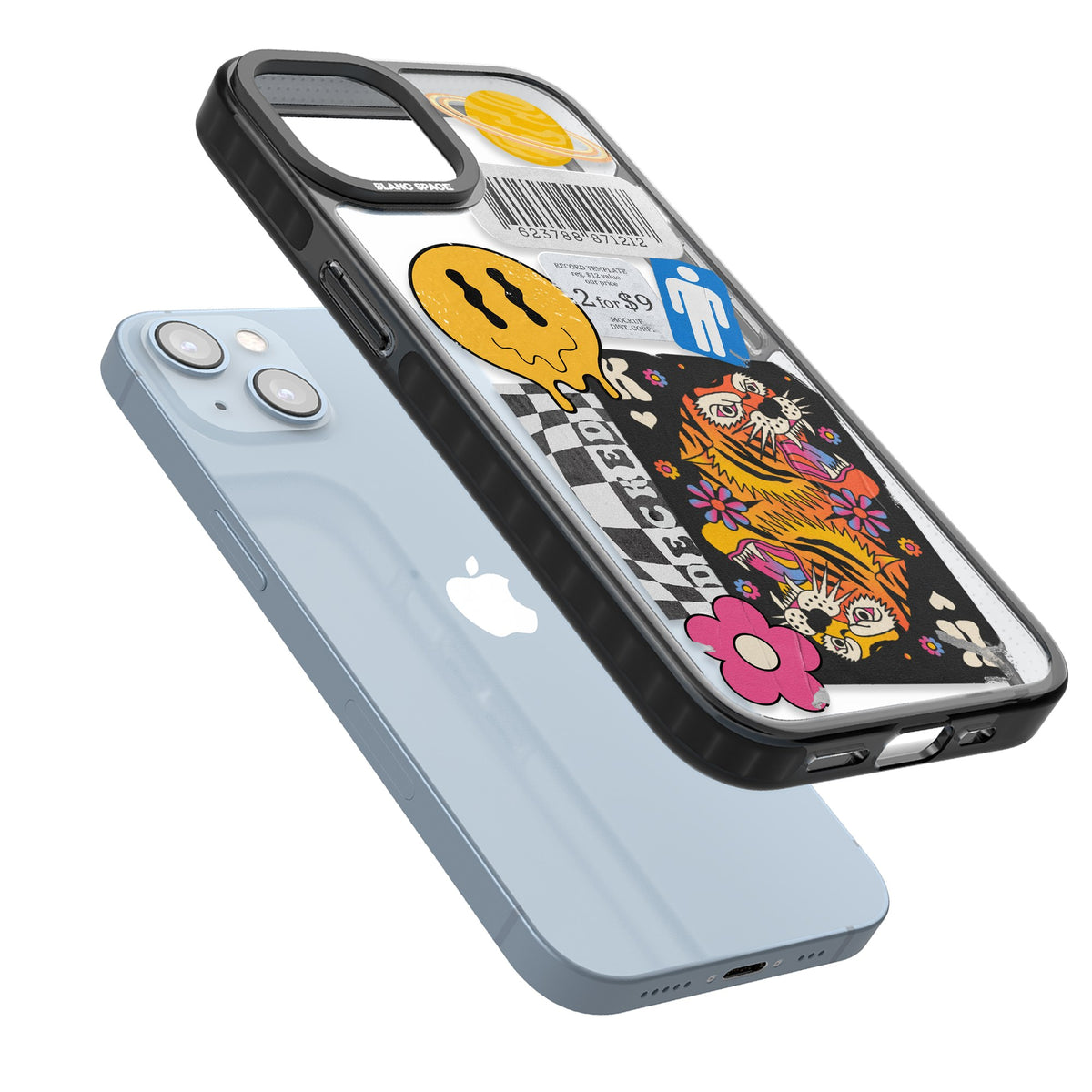 Electric Vibes iPhone 12 / 12 Pro / iPhone 13 / iPhone 14 / iPhone 14 Plus / iPhone 15 / iPhone 15 Plus Impact Black Phone Case angled