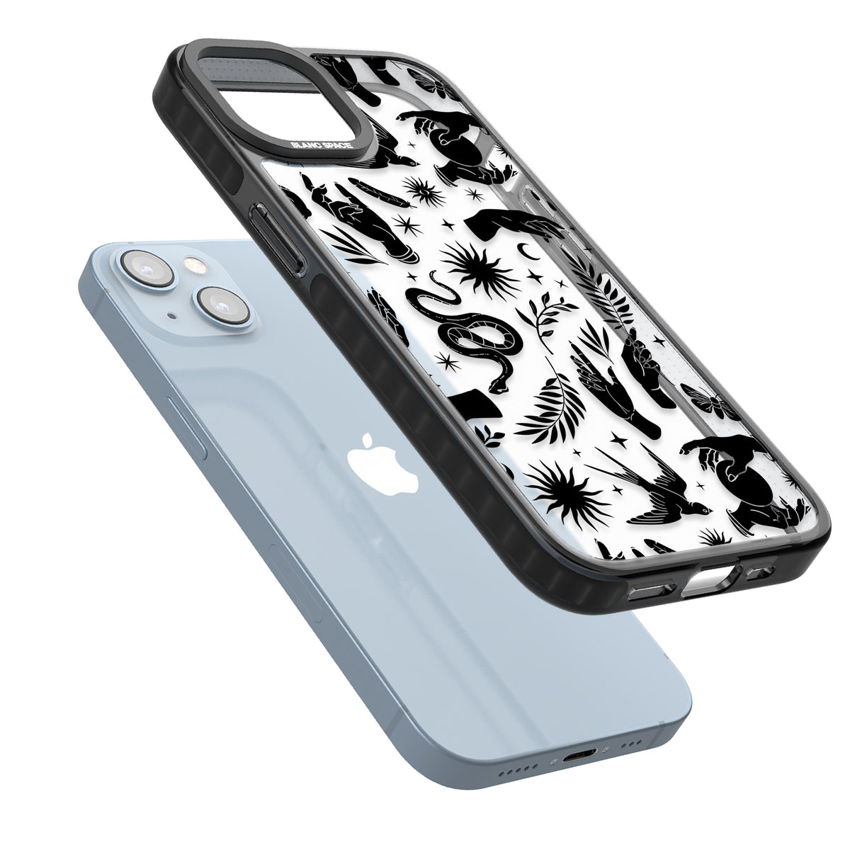 Mystic Magic (Black) iPhone 12 / 12 Pro / iPhone 13 / iPhone 14 / iPhone 14 Plus / iPhone 15 / iPhone 15 Plus Impact Black Phone Case angled