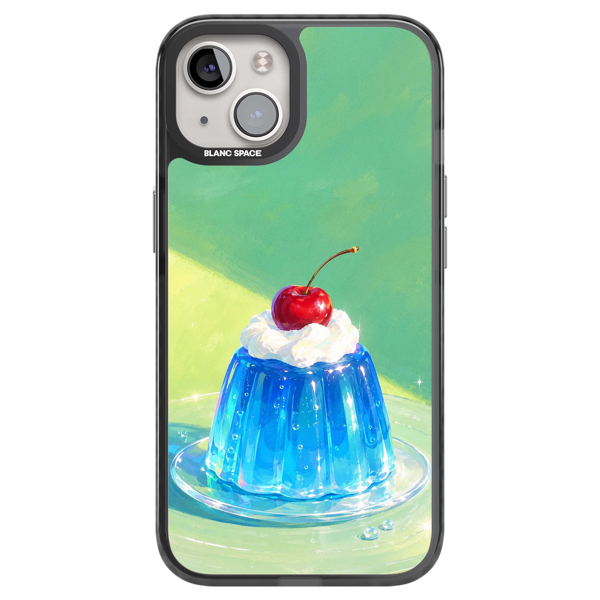 Cherry Jelly kawaii dessert iPhone case featuring blue jelly pudding, whipped cream and a red cherry | Black Impact case for iPhone 13, iPhone 14, iPhone 15