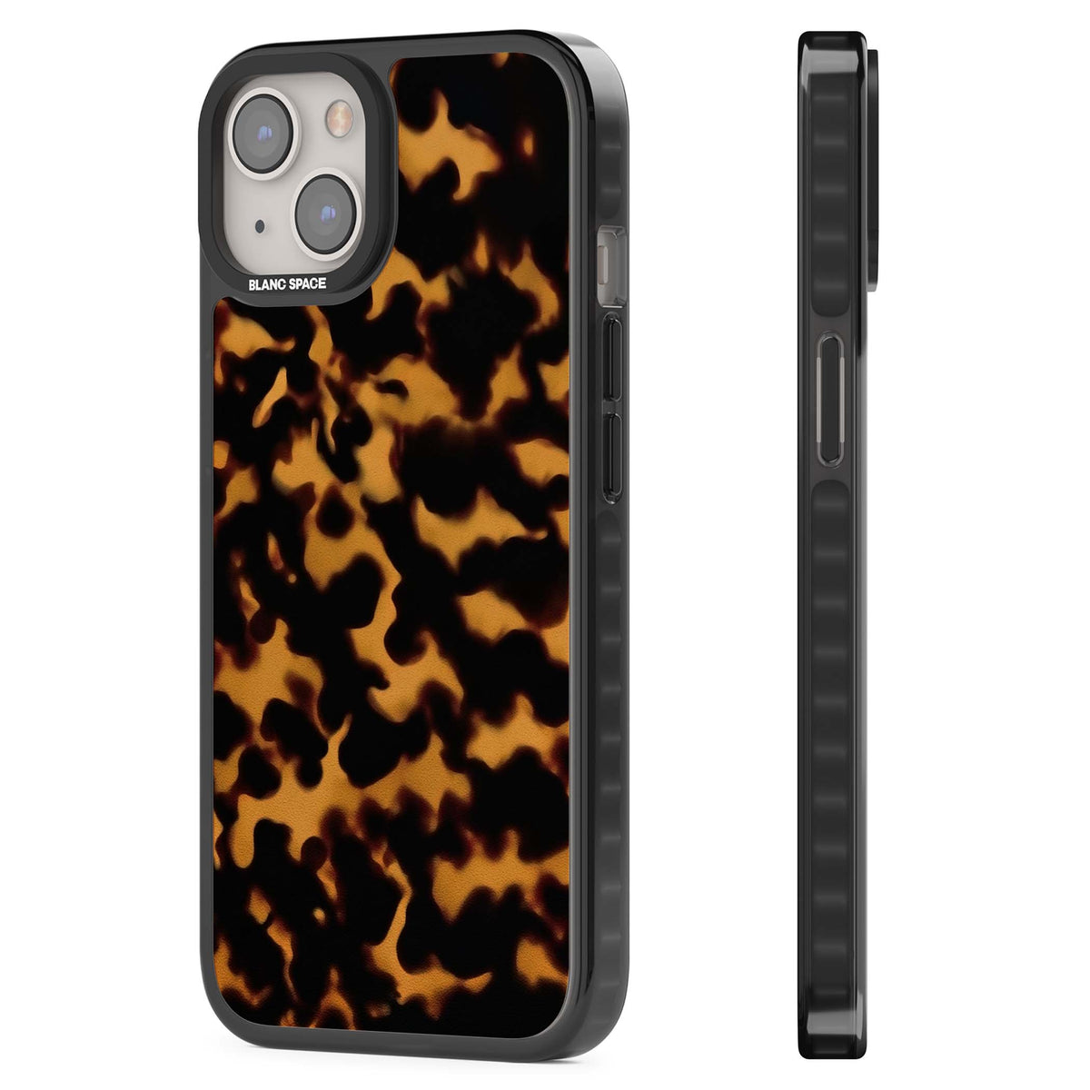 Amber Tortoise tortoiseshell iPhone case featuring warm amber and dark brown marble resin pattern | Black Impact case for iPhone 13, iPhone 14, iPhone 15