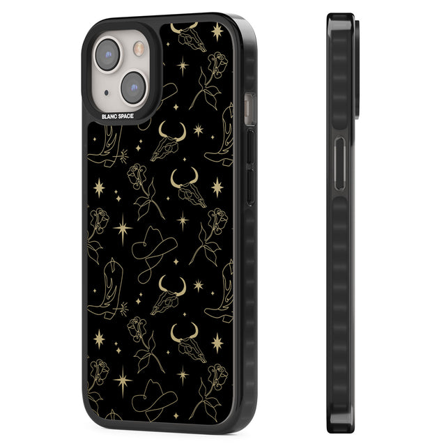 Celestial West Pattern Black Impact Phone Case for iPhone 13, iPhone 14, iPhone 15