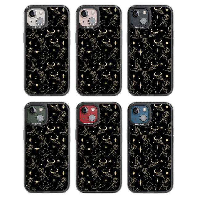Celestial West Pattern Black Impact Phone Case for iPhone 13, iPhone 14, iPhone 15