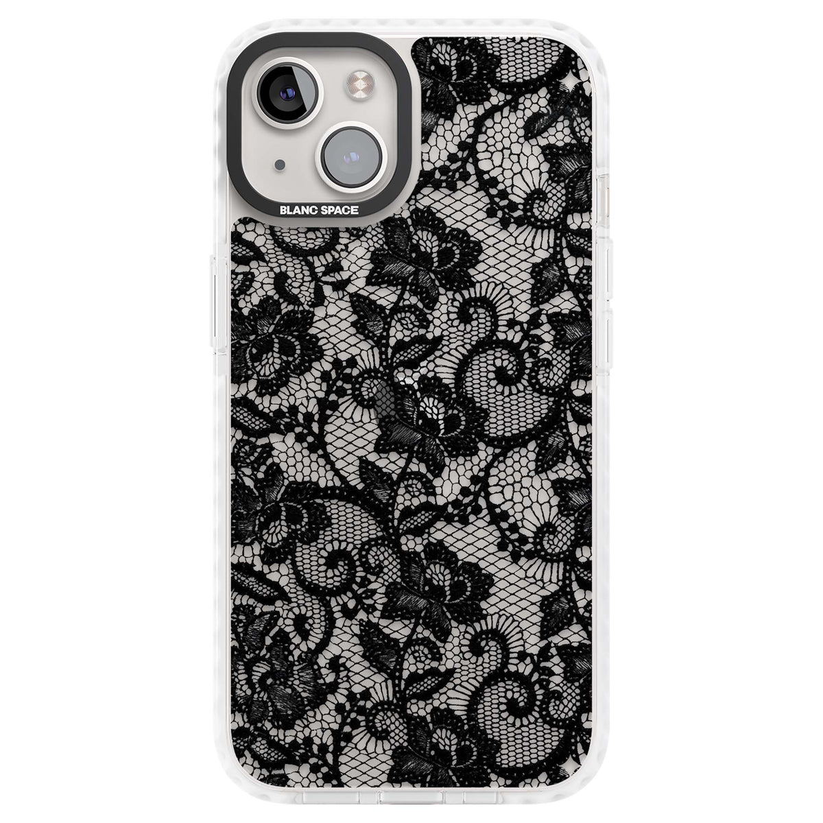 Black Lace gothic iPhone case featuring intricate black floral lace pattern with vintage whimsigoth detail | Clear Impact case for iPhone 13, iPhone 14, iPhone 15