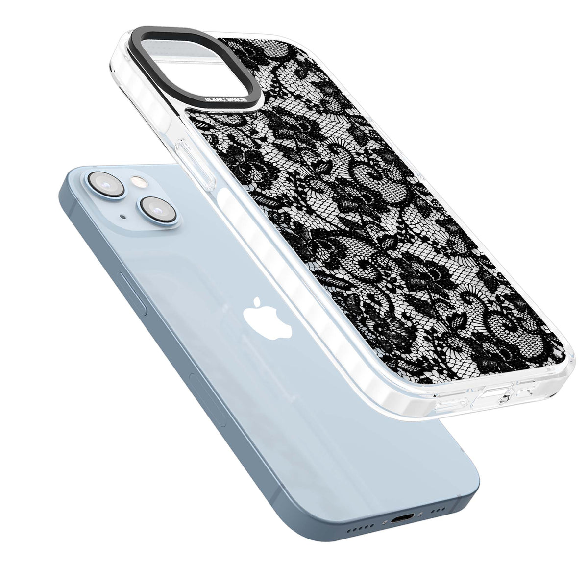 Black Lace gothic iPhone case featuring intricate black floral lace pattern with vintage whimsigoth detail | Clear Impact case for iPhone 13, iPhone 14, iPhone 15