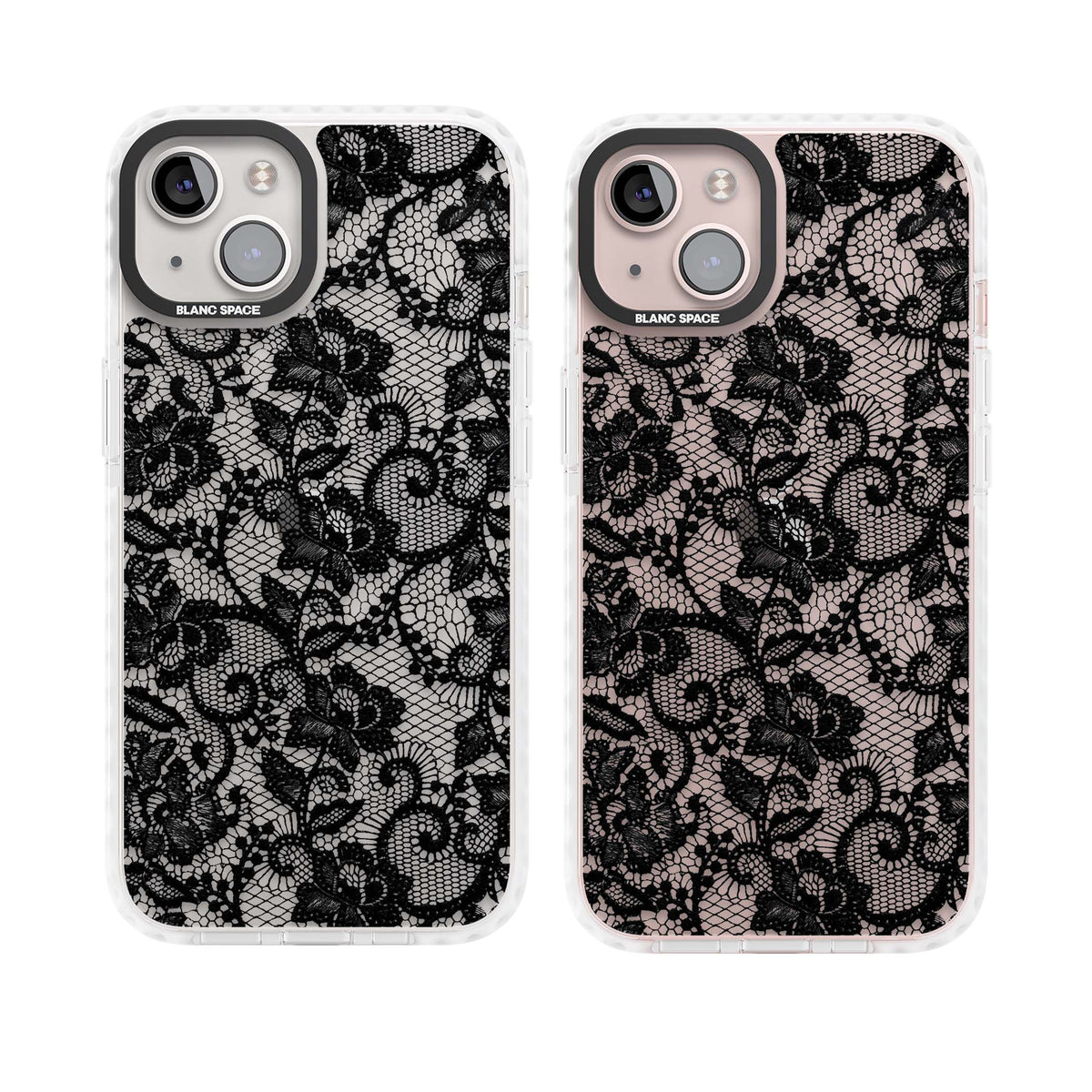 Black Lace gothic iPhone case featuring intricate black floral lace pattern with vintage whimsigoth detail | Clear Impact case for iPhone 13, iPhone 14, iPhone 15