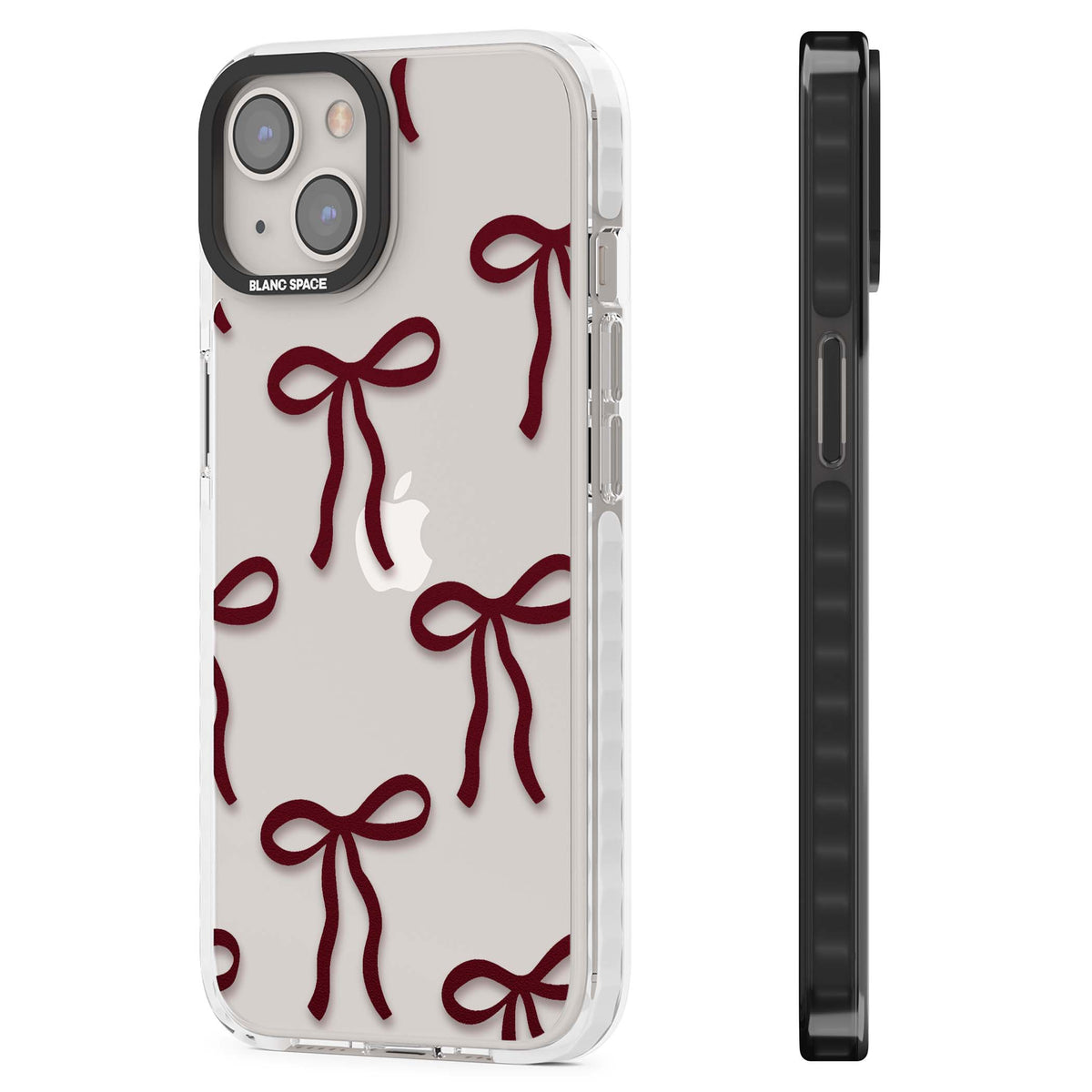 Burgundy Bows coquette iPhone case featuring hand-drawn burgundy red bows on a clear background | Clear Impact case for iPhone 13, iPhone 14, iPhone 15
