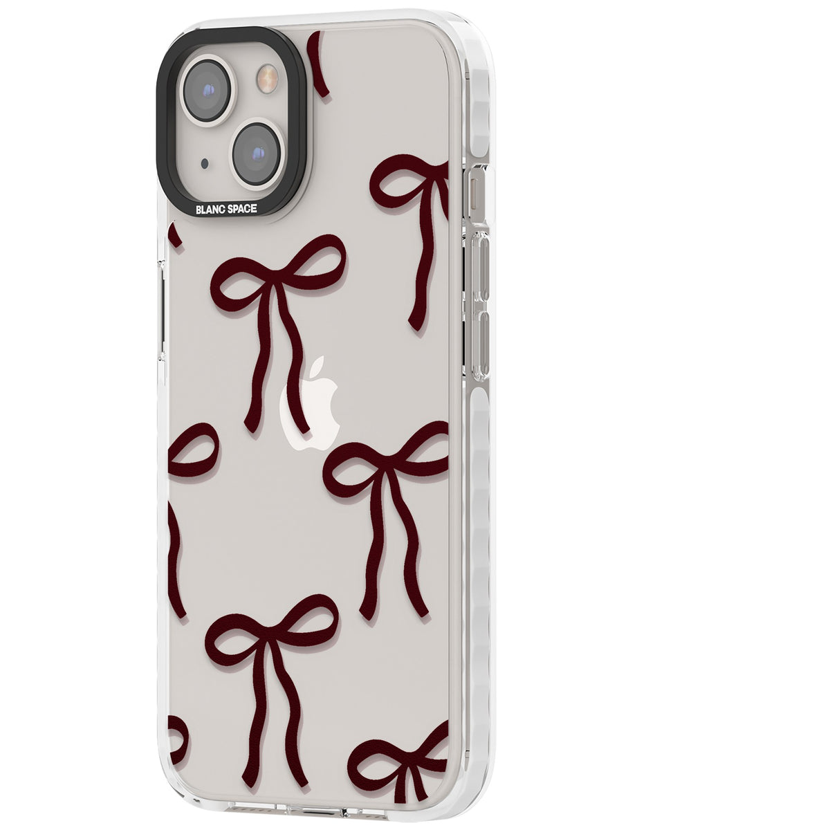 Burgundy Bows iPhone 12 / 12 Pro / iPhone 13 / iPhone 14 / iPhone 14 Plus / iPhone 15 / iPhone 15 Plus Impact Clear Phone Case side