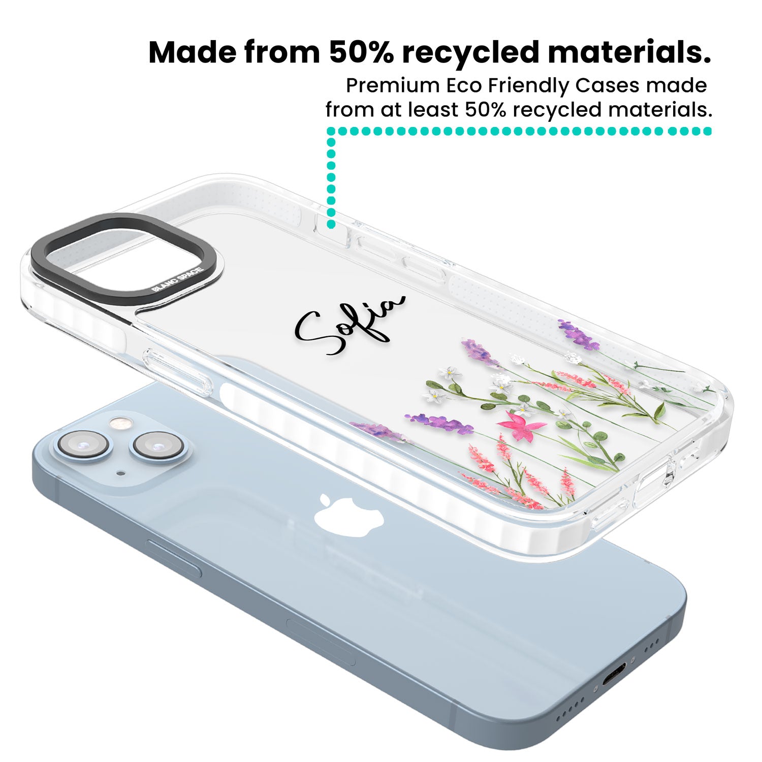 Personalised Lavender Wildflowers Clear Impact Phone Case for iPhone 13, iPhone 14, iPhone 15