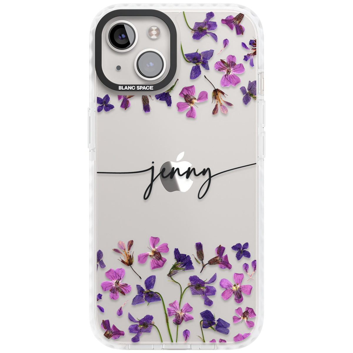 Personalised Purple Wildflowers iPhone 12 / 12 Pro / iPhone 13 / iPhone 14 / iPhone 14 Plus / iPhone 15 / iPhone 15 Plus Impact Clear Phone Case front