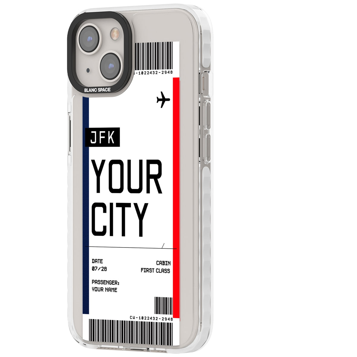 Personalised Create Your Own Boarding Pass Ticket iPhone 12 / 12 Pro / iPhone 13 / iPhone 14 / iPhone 14 Plus / iPhone 15 / iPhone 15 Plus Impact Clear Phone Case side