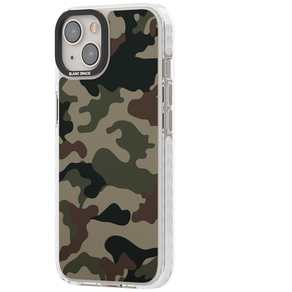 Woodland British Camo iPhone 12 / 12 Pro / iPhone 13 / iPhone 14 / iPhone 14 Plus / iPhone 15 / iPhone 15 Plus Impact Clear Phone Case side