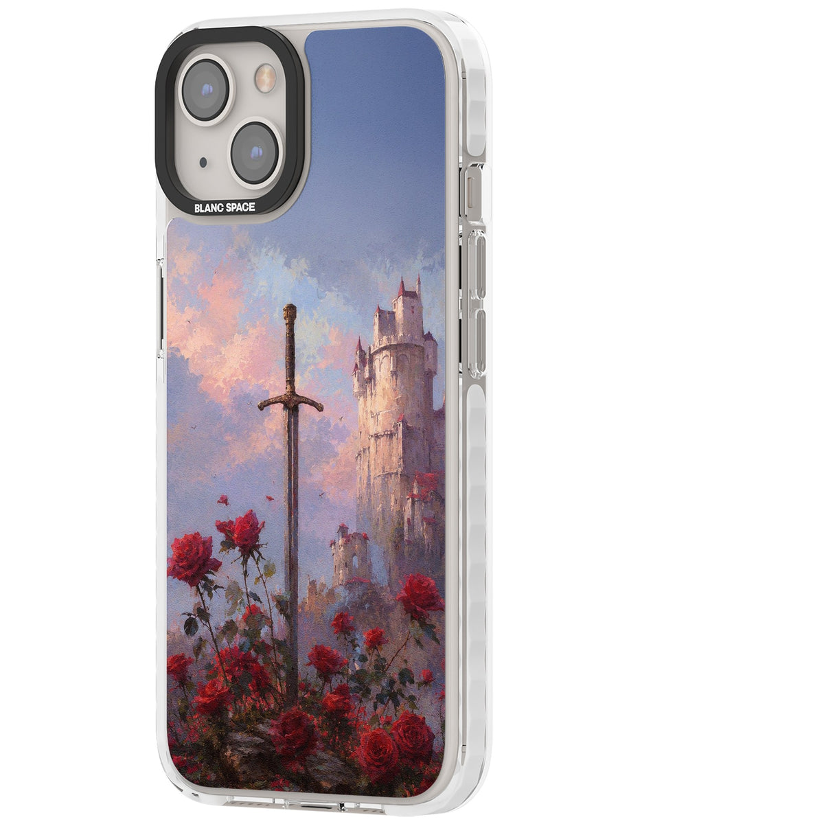 Sword in Roses iPhone 12 / 12 Pro / iPhone 13 / iPhone 14 / iPhone 14 Plus / iPhone 15 / iPhone 15 Plus Impact Clear Phone Case side
