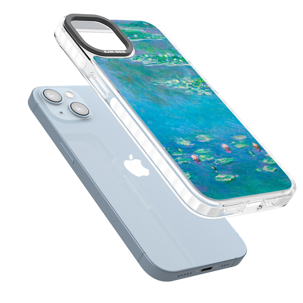 Water Lilies iPhone 12 / 12 Pro / iPhone 13 / iPhone 14 / iPhone 14 Plus / iPhone 15 / iPhone 15 Plus Impact Clear Phone Case angled
