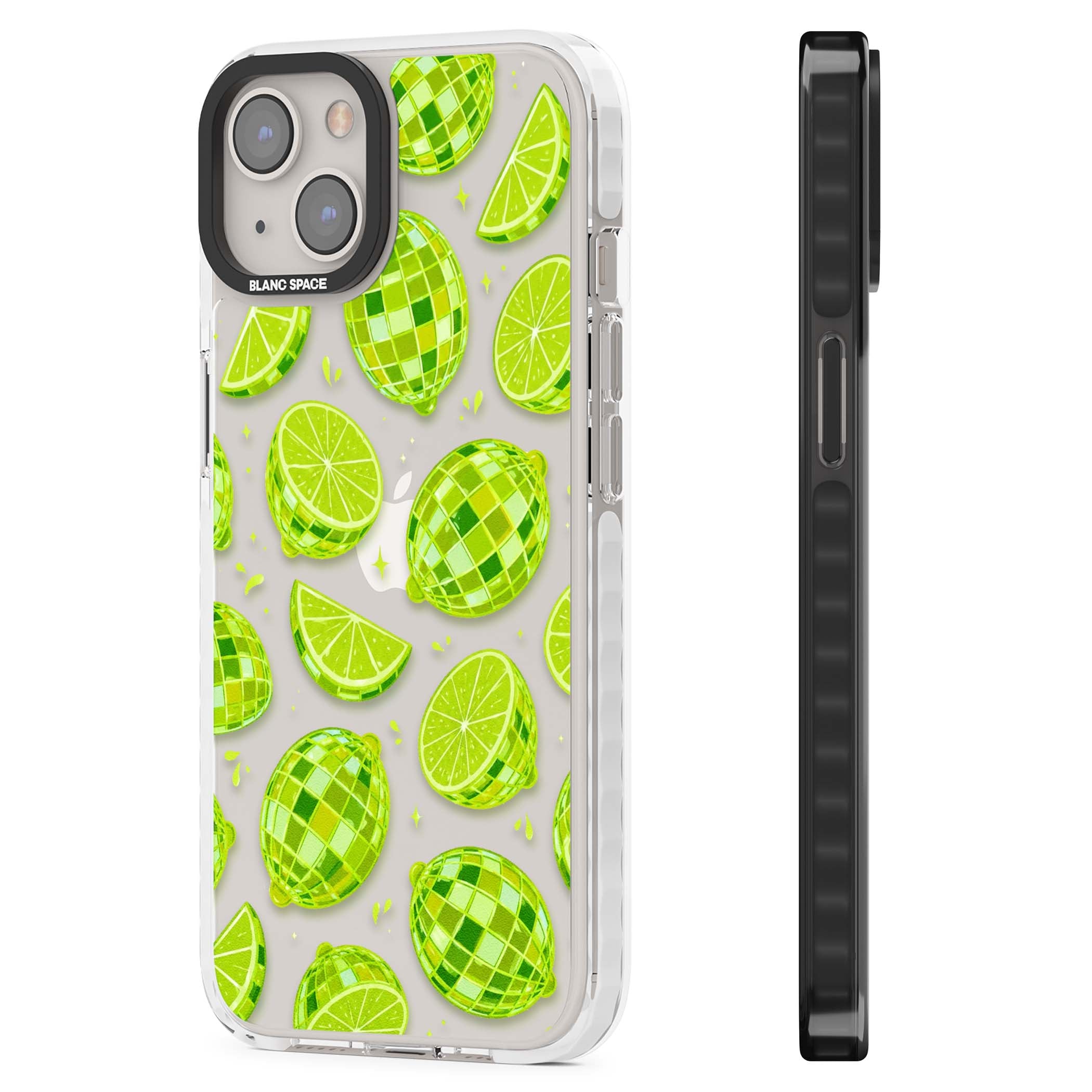 Disco Limes fruit aesthetic iPhone case featuring green disco balls, lime slices and citrus sparkles | Clear Impact case for iPhone 13, iPhone 14, iPhone 15