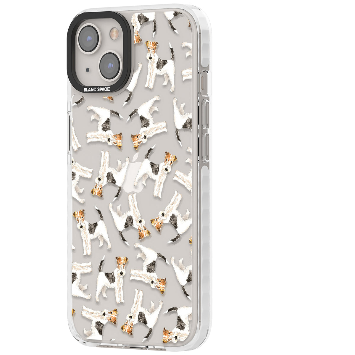 Wire Haired Fox Terrier Dog Pattern iPhone 12 / 12 Pro / iPhone 13 / iPhone 14 / iPhone 14 Plus / iPhone 15 / iPhone 15 Plus Impact Clear Phone Case side
