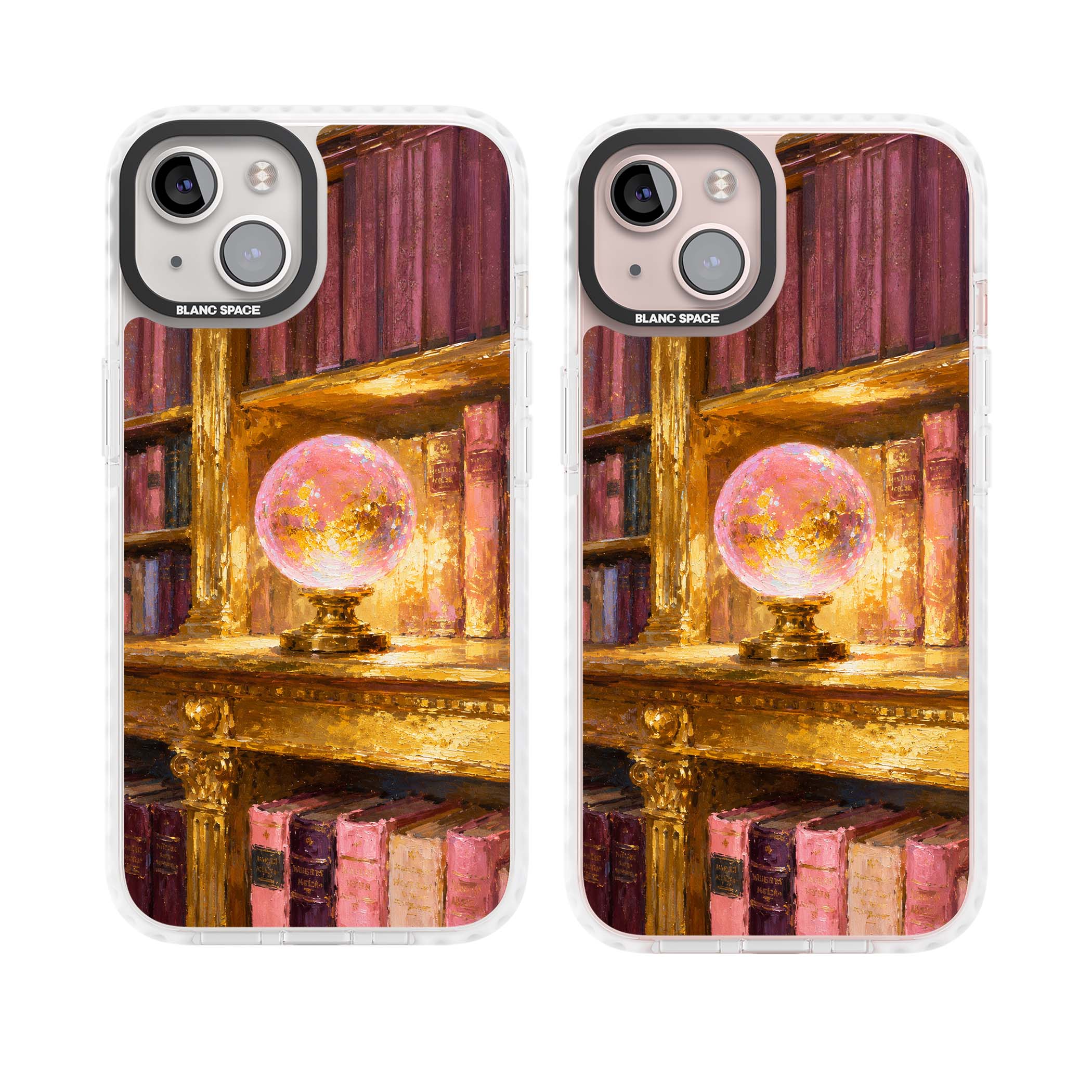 Gilded Library dark academia iPhone case featuring an oil painted crystal ball on a gilded library shelf with vintage | Clear Impact case for iPhone 13, iPhone 14, iPhone 15