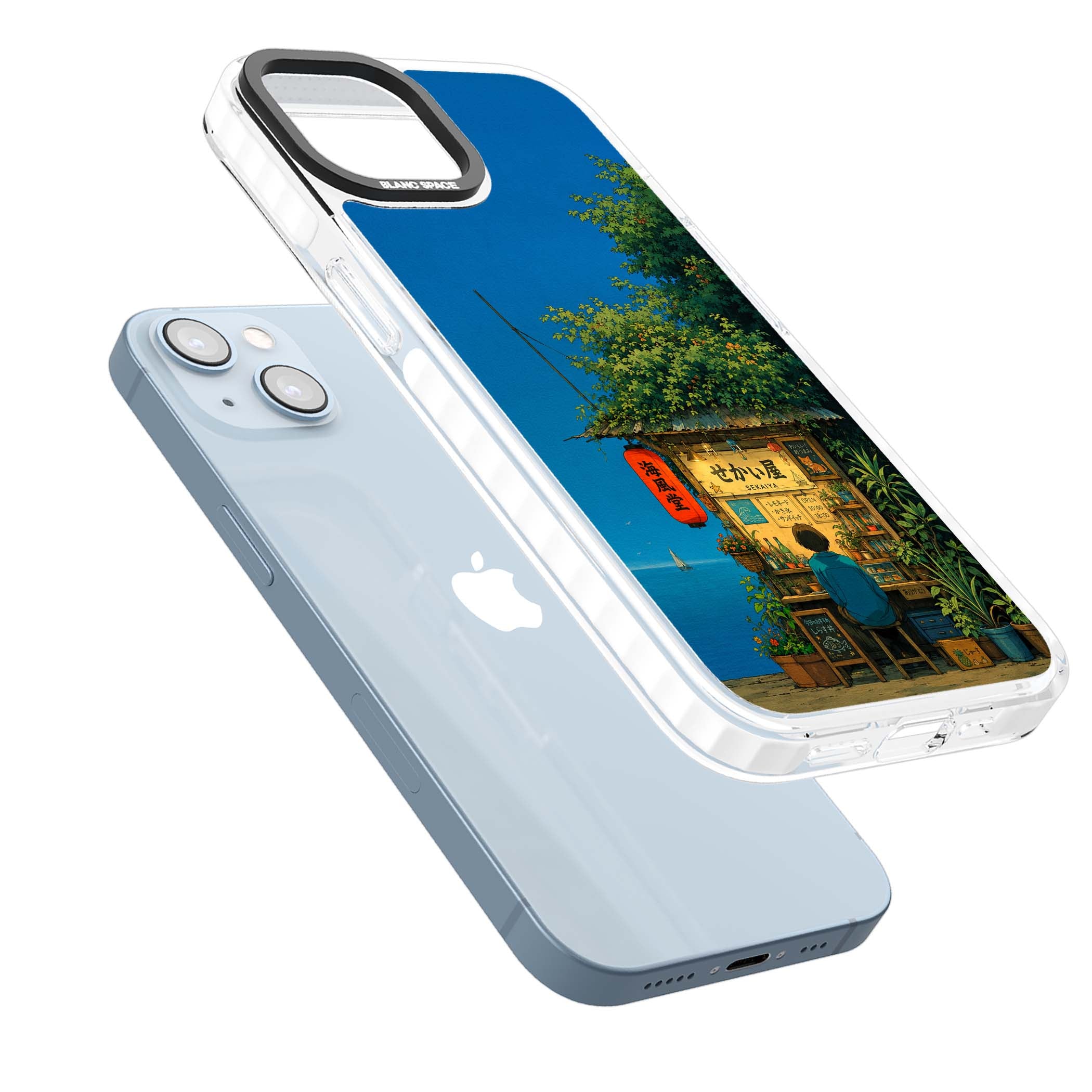 The Shirahama Kiosk anime iPhone case featuring a Japanese seaside shop, red paper lantern and ocean view | Impact Magsafe case for iPhone 13, iPhone 14, iPhone 15