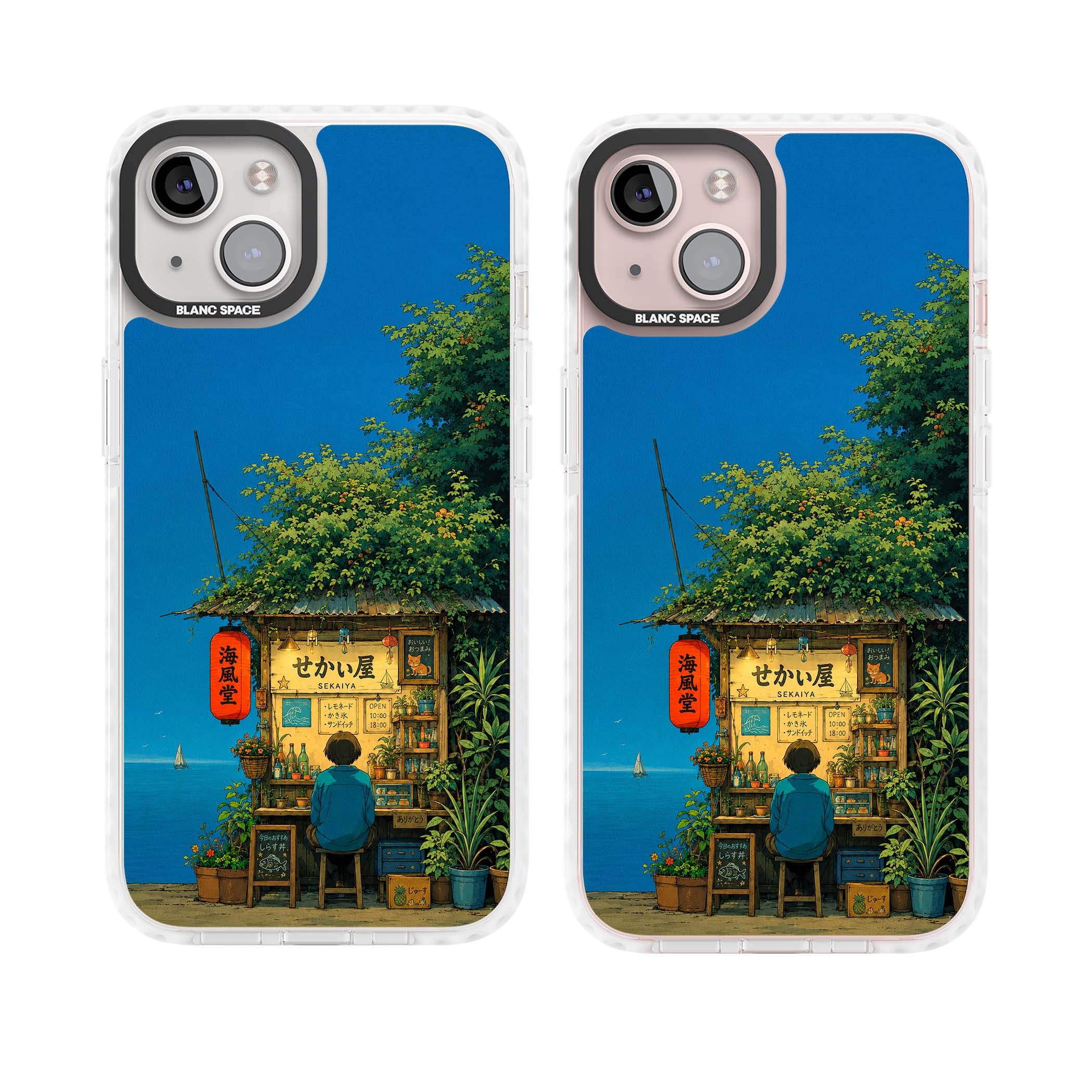 The Shirahama Kiosk anime iPhone case featuring a Japanese seaside shop, red paper lantern and ocean view | Impact Magsafe case for iPhone 13, iPhone 14, iPhone 15