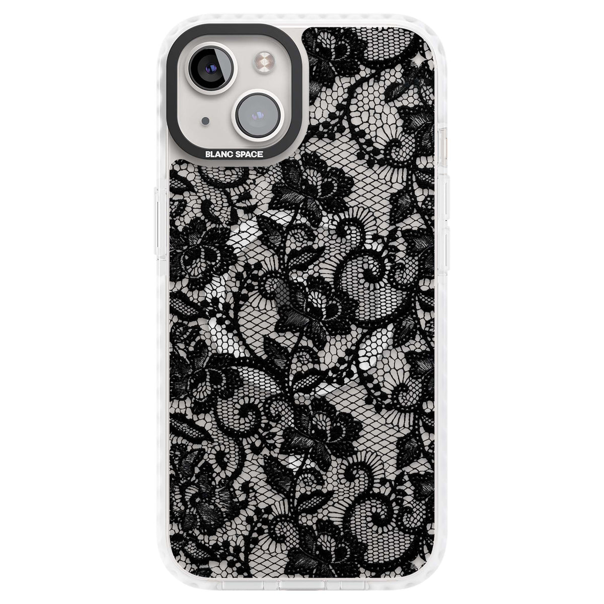 Black Lace gothic iPhone case featuring intricate black floral lace pattern with vintage whimsigoth detail | Impact Magsafe case for iPhone 13, iPhone 14, iPhone 15