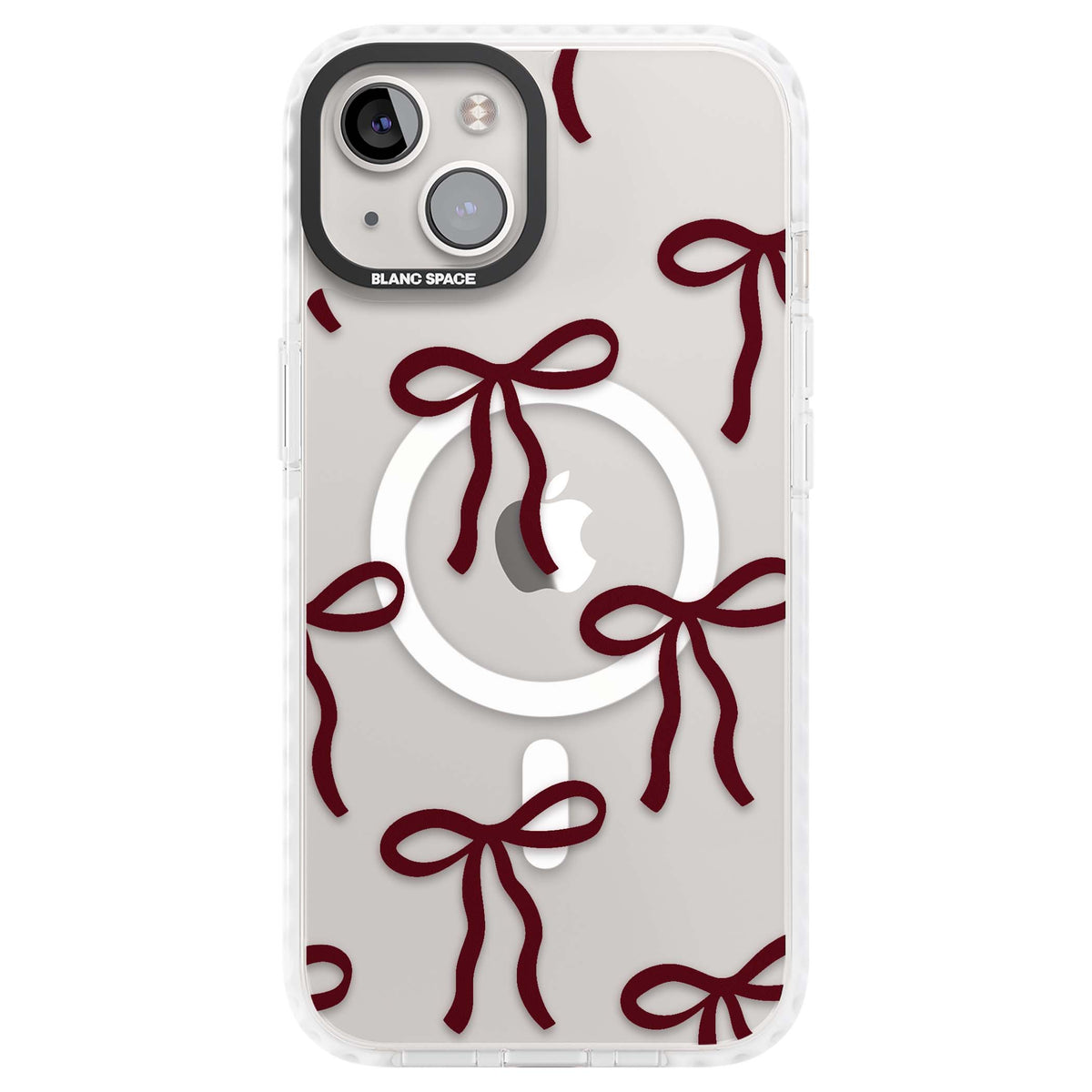 Burgundy Bows coquette iPhone case featuring hand-drawn burgundy red bows on a clear background | Impact Magsafe case for iPhone 13, iPhone 14, iPhone 15