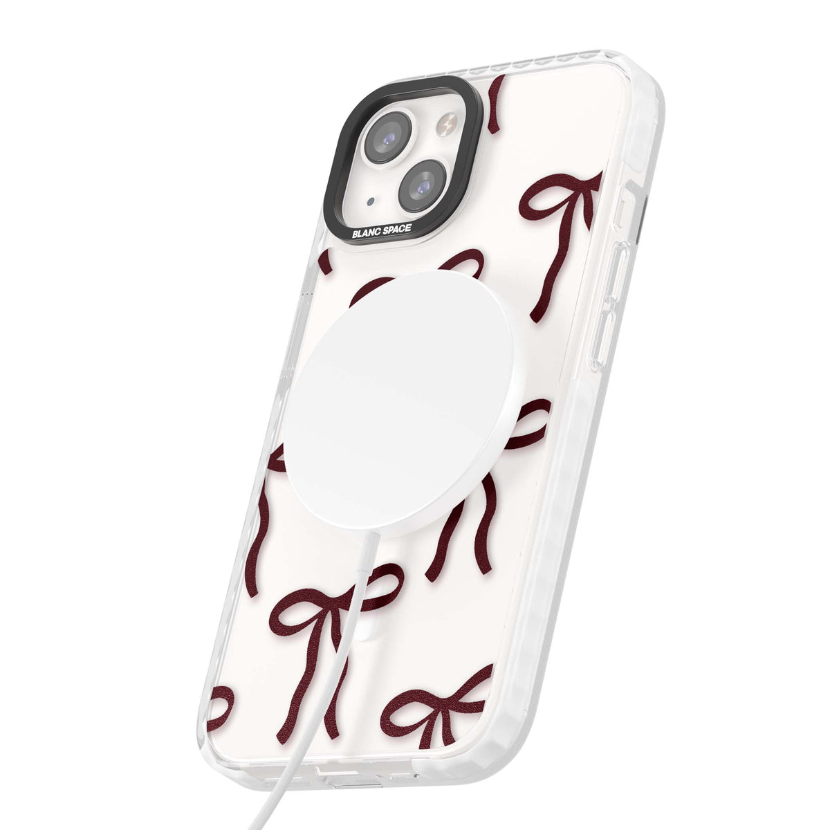 Burgundy Bows coquette iPhone case featuring hand-drawn burgundy red bows on a clear background | Impact Magsafe case for iPhone 13, iPhone 14, iPhone 15