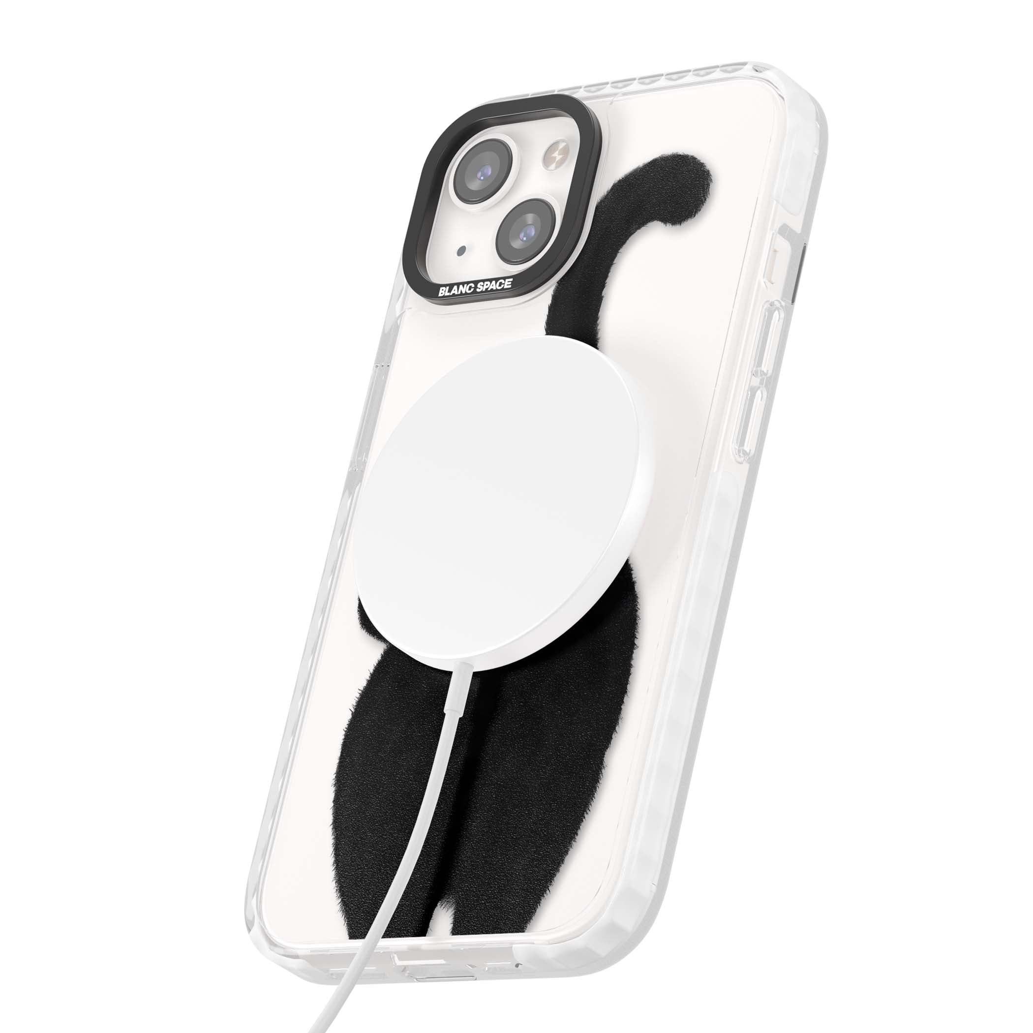 The Cat's Kiss cute cat iPhone case featuring a hand-painted tuxedo kitty with green eyes and a pink heart on a clear  | Impact Magsafe case for iPhone 13, iPhone 14, iPhone 15