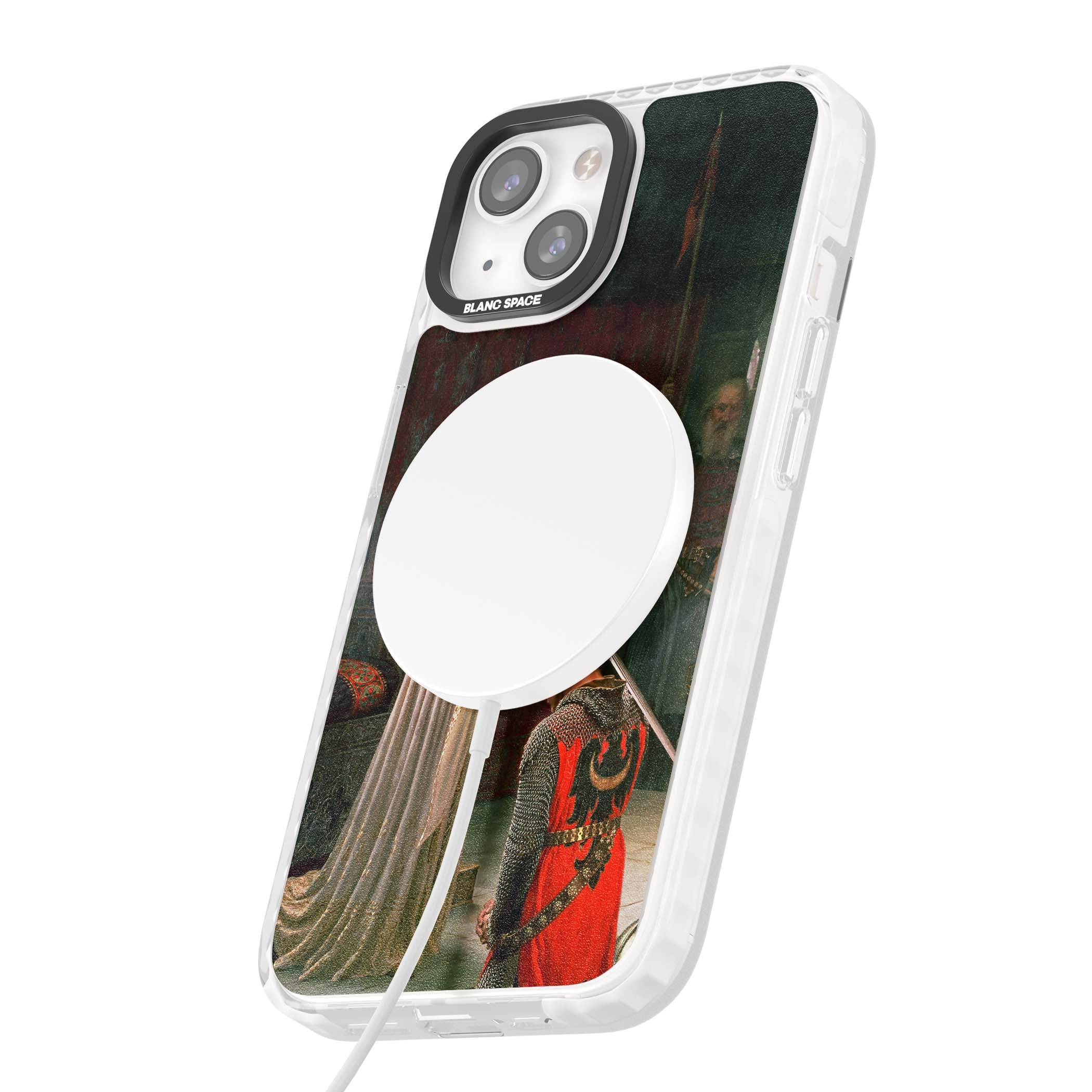 The Accolade renaissance art iPhone case featuring Edmund Blair Leighton's painting of a queen knighting a kneeling knight | Impact Magsafe case for iPhone 13, iPhone 14, iPhone 15