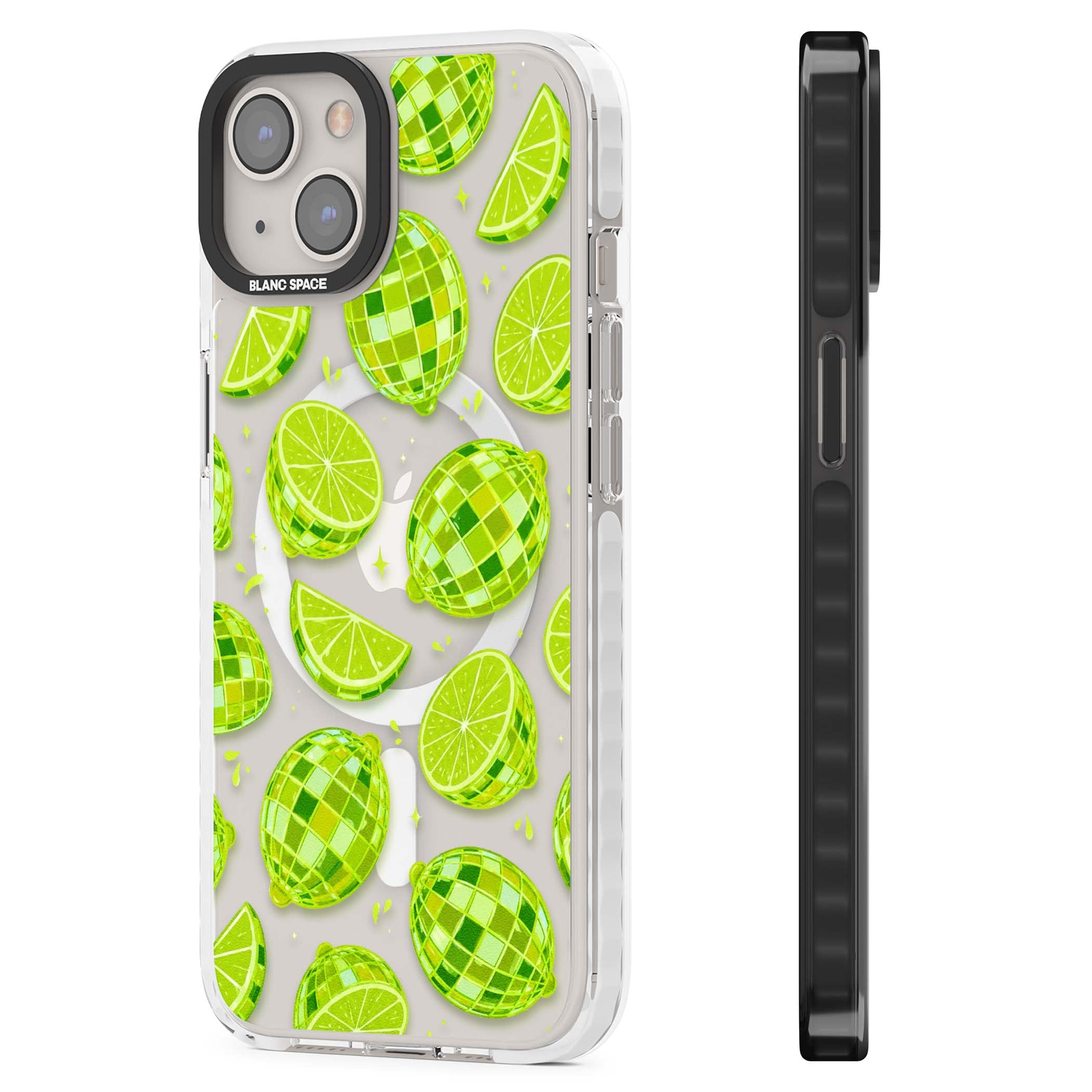 Disco Limes fruit aesthetic iPhone case featuring green disco balls, lime slices and citrus sparkles | Impact Magsafe case for iPhone 13, iPhone 14, iPhone 15