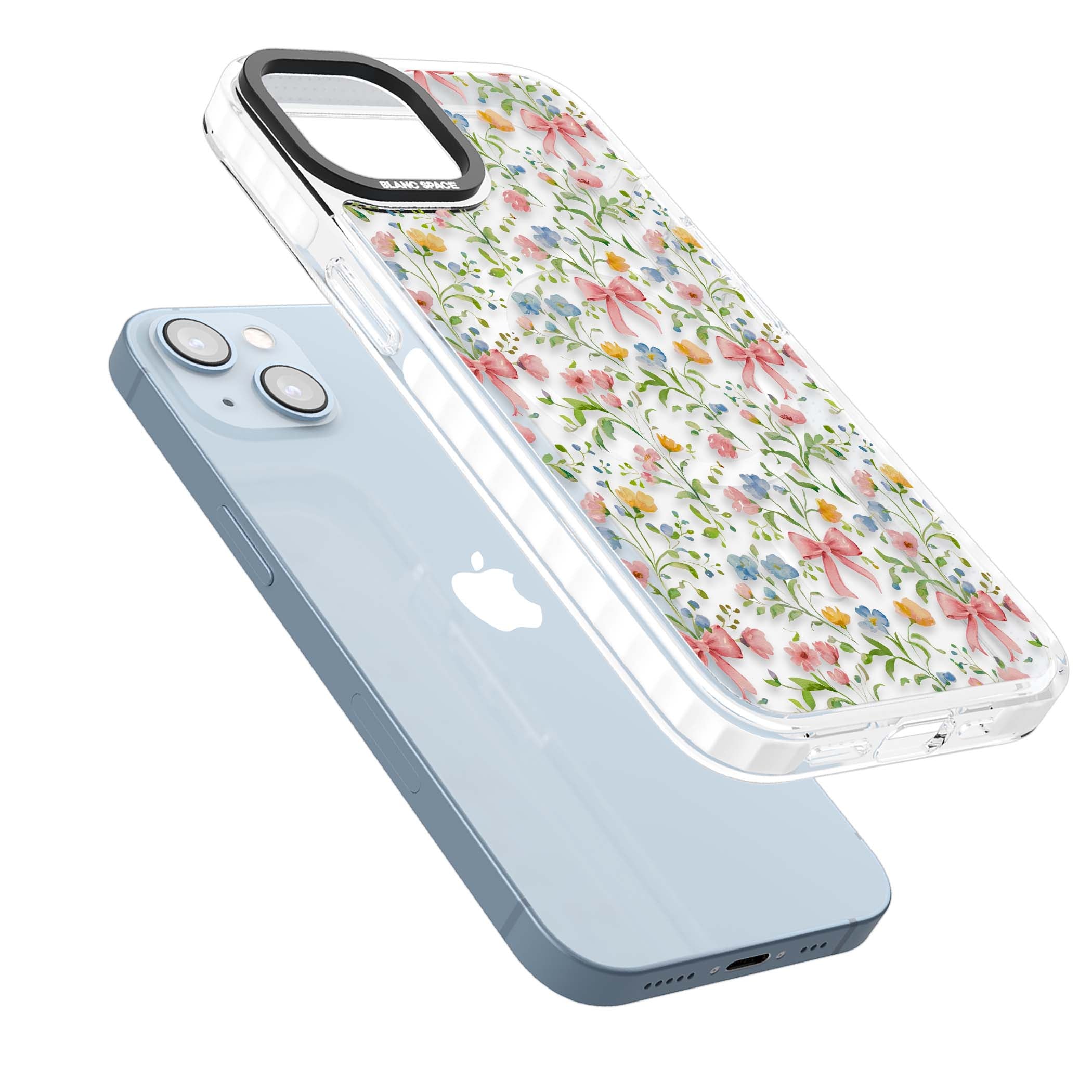 Ribbons & Wildflowers cottagecore iPhone case featuring watercolor wildflowers, pink satin bows, and delicate spring blooms o | Impact Magsafe case for iPhone 13, iPhone 14, iPhone 15
