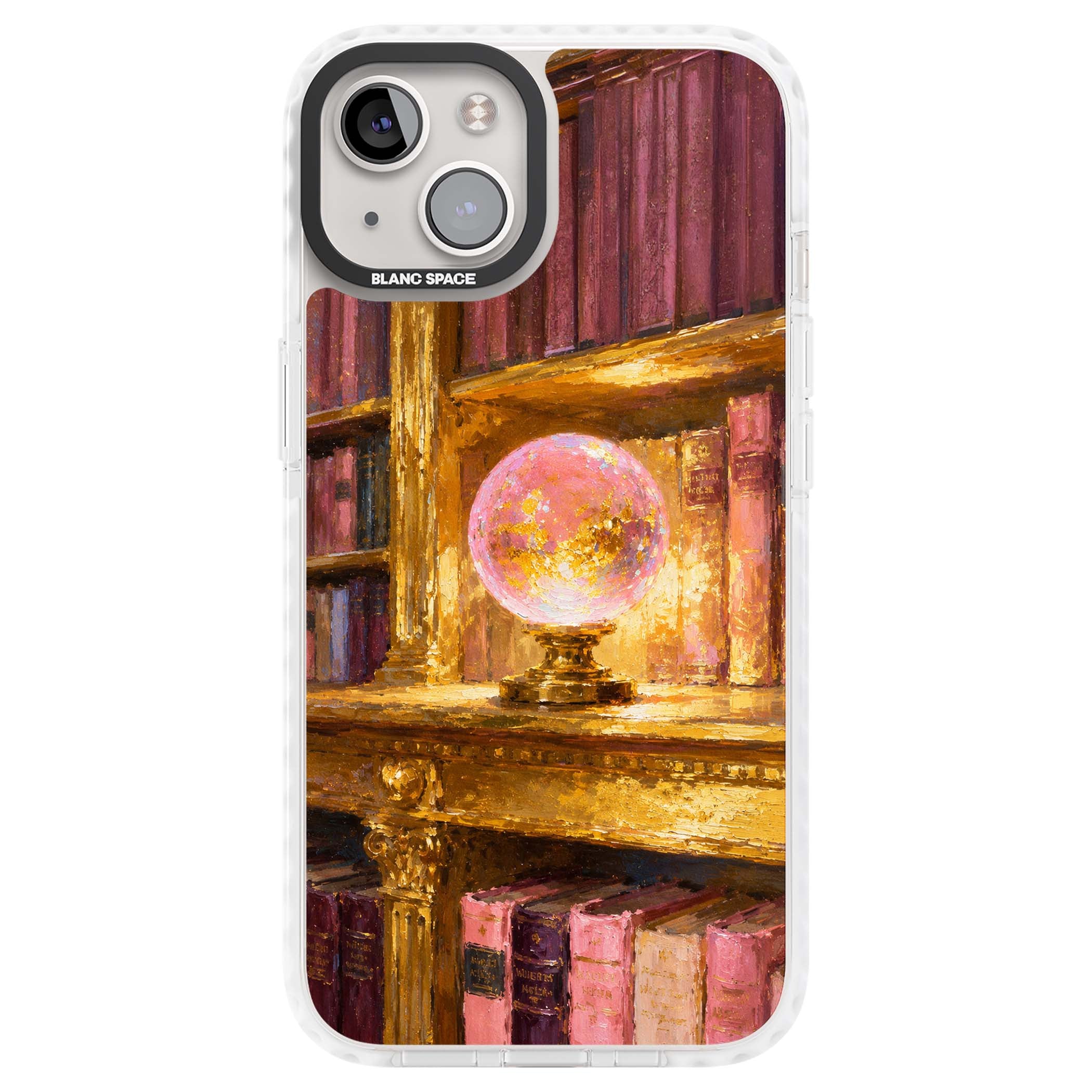 Gilded Library dark academia iPhone case featuring an oil painted crystal ball on a gilded library shelf with vintage | Impact Magsafe case for iPhone 13, iPhone 14, iPhone 15